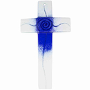 Glaskreuz wei - blau 20 x 11 x 3,2 cm
