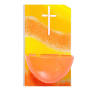 Glasweihkessel modern gelb/orange mit weiem Kreuz ca. 15 x 7 x 4,7 cm Unikat