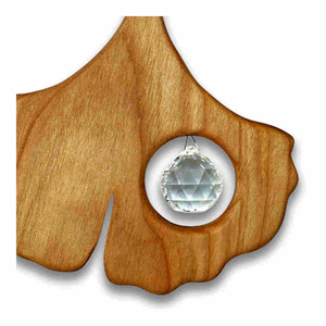 Gingkoblatt zum Hngen Holz 10 x 14 cm Kristall Kugel 2 cm