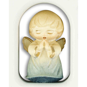 Herz wei betender Engel / Schutzengel Kleidchen blau Kommt ein Kind zu Welt Holz 11,5 x 10,5 cm