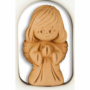 Herz aus weiem Holz mit Ton Engel / betender Schutzengel -Kommt ein Kind zur Welt- 11,5 x 10,5 cm