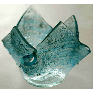 Windlicht Teelicht Glasschale Oberflche Relief fr Teelicht hellblau Fusingglas 10,5 x 10,5 cm Glaskunst Unikat