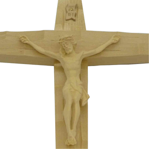 Wandkreuz / Kruzifix Linde hell natur Oberflche gekerbt Jesus Krper hell 25 cm