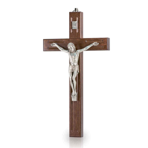 Wandkreuz / Kruzifix Holz braun modernes Design Metallkrper silberfarben 20 cm