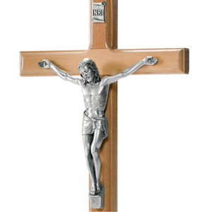 Wandkreuz / Kruzifix Olivenholz natur Jesus Metalllkrper silberfarben 16 cm Schmuckkreuz