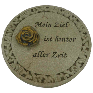 Gedenkplatte rund Bordre creme Motiv Rose & Spruch Mein Ziel ... 19,5 cm Grabschmuck