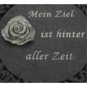 Gedenkplatte rund Bordre anthrazit Motiv Rose & Spruch Mein Ziel ... 19,5 cm Grabschmuck