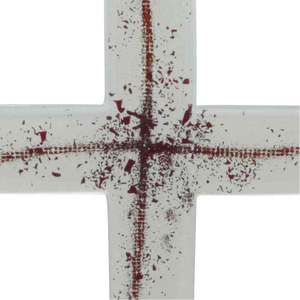 Wandkreuz Glas wei  Kreuz in Kreuz Ornamente rot modern Fusing 23 x 14 cm Unikat Schmuckkreuz