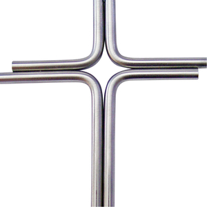 Edelstahlkreuz Wandkreuz modern silber matt 2 runde Stbe versetzt 17 x 12 cm