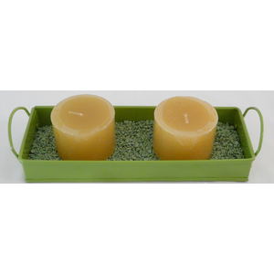 Kerzen gelb mit Tablett und Dekosteine grn Kerzendekorations-Set Kerzendeko
