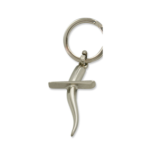 Schlüsselanhänger Kreuz modern geschwungen Metall silber 10,5 cm