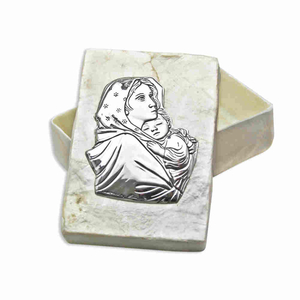 Rosenkranz Dose Madonna Perlmutt 7,5 x 5 x 2,3 cm