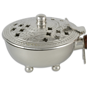 Rucherpfanne Messing vernickelt mit Schanier + Holzgriff 20 x 9 cm