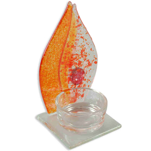 Teelichthalter Glas Flamme orange - rot 6,5 x 11 x 6 cm