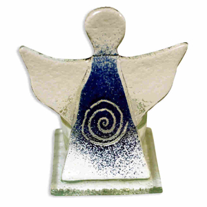 Teelichthalter Glas-Engel mit Spirale kobaltblau 8 x 10 x 6 cm