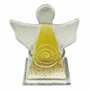 Teelichthalter Glas-Engel Spirale gelb 8 x 10 x 6 cm