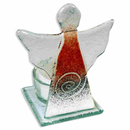 Teelichthalter Glas-Engel Spirale rot 8 x 10 x 6 cm