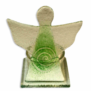 Teelichthalter Glas-Engel Spirale grün 8 x 10 x 6 cm