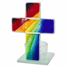 Teelichthalter Glas-Kreuz Regenbogen 11 x 8 x 6 cm
