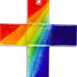 Glaskreuz blau mit Regenbogen 20 x 11 x 3,2 cm