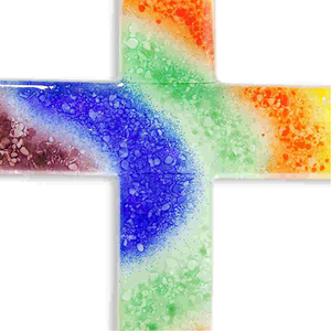 Glaskreuz Regenbogen Handarbeit 20 x 13 x 3 cm