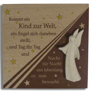 Holztafel mit geschnitztem Schutzengel Buche 14 x 14 x 1 cm