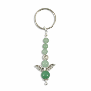 Schlüsselanhänger Engel aus Aventurin grün mit Tibet Silber 8,5 cm