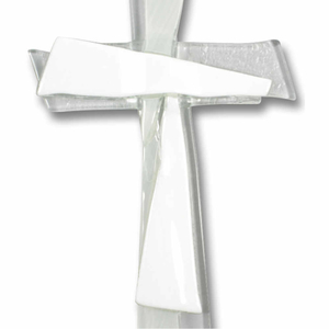 Glaskreuz modern weiß Handarbeit 21 x 11 cm