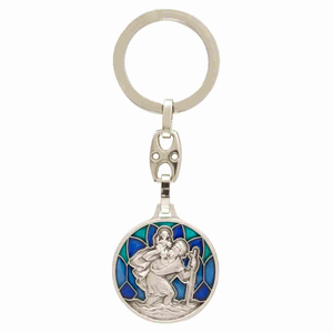 Schlsselanhnger Christophorus Emaille blau 9 cm