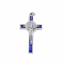 Benediktus-Kreuz Metall silber - blau mit...