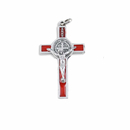 Benediktus-Kreuz Metall silber - rot mit...