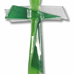Glaskreuz modern grün Handarbeit 21 x 11 cm