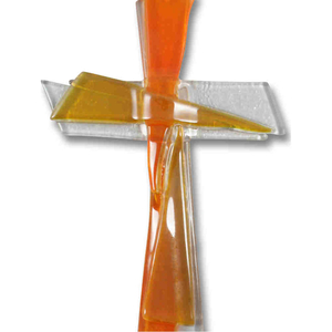 Glaskreuz modern orange Handarbeit 21 x 11 cm