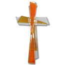 Glaskreuz modern orange Handarbeit 21 x 11 cm