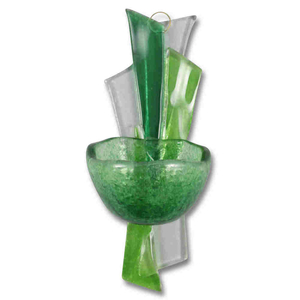 Glaskreuz - Glas Weihkessel grün Handarbeit im Set