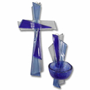 Glaskreuz - Glas Weihkessel blau Handarbeit im Set