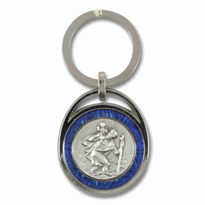 Schlüsselanhänger Christophorus / GSD silberfarben - blau 7 cm