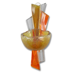 Glaskreuz - Glas Weihkessel orange Handarbeit im Set