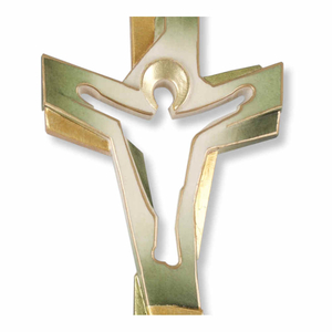 Wandkreuz - Auferstehungskreuz Holz geschnitz grün / gold 22 x 11,5 cm Schmuckkreuz