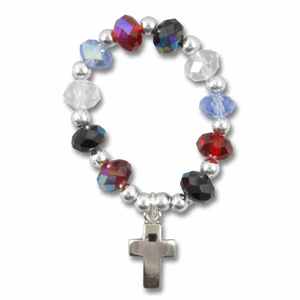 Gebetsring / Fingerrosenkranz bunt schillernd Perle Glas dehnbar 3,5 cm