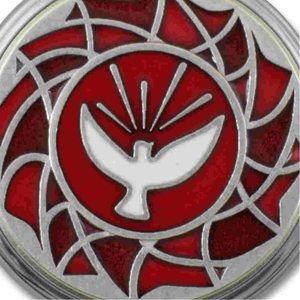 Rosenkranz Dose Metall silberfarbenen - rot rund Motiv Taube 5,5 cm