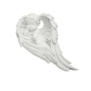 Engel liegend im Flügel weiß & Glitzerkugel 20 x 9,5 x 6,5 cm