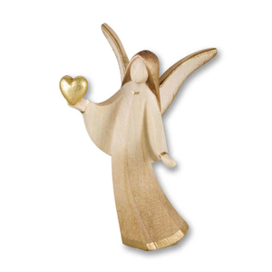 Schutzengel - Engel mit Herz Holz geschnitzt 2 x patiniert zum Stellen 8 cm