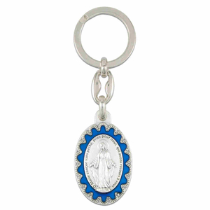 Schlüsselanhänger Empfängnis silberfarben - blau Metall oval 9,5 cm