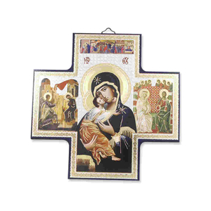 Wandkreuz - Ikonenbild Madonna - Holzplatte mit Kunstdruck 15 x 15 cm