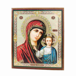 Ikonenbild - Madonna mit Jesukind - Kunstdruck auf Holzplatte 10 x 12 cm