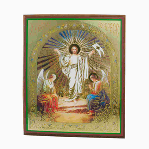Ikonenbild Die Auferstehung - Kunstdruck auf Holzplatte 10 x 12 cm