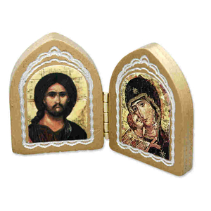 Griechische Klappikone Mutter Gottes - Jesus Christus 2-teilig Holz 5 x 8 cm