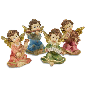 Engel mit Instrumenten sitzend bunt bemalt 4,5 cm 4-fach sortiert Polyresin