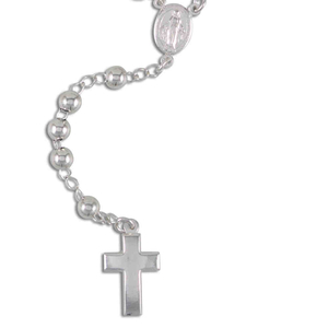 Rosenkranz echt Silber mit runder Perle - glattes Kreuz und Federring 34 cm